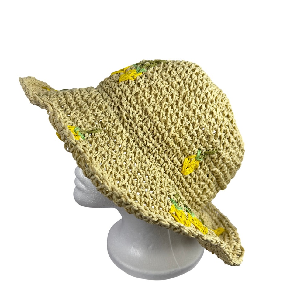 Vince Camuto Cottagecore Boho Floral Women Floppy Sun Hat Tan Paper Straw
